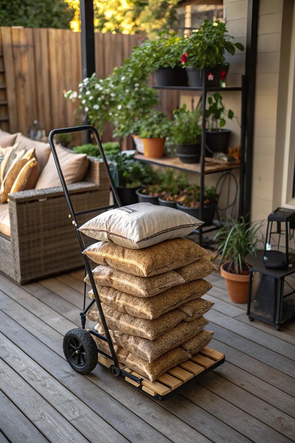 Portable carts make it easy to move and use pellets.
