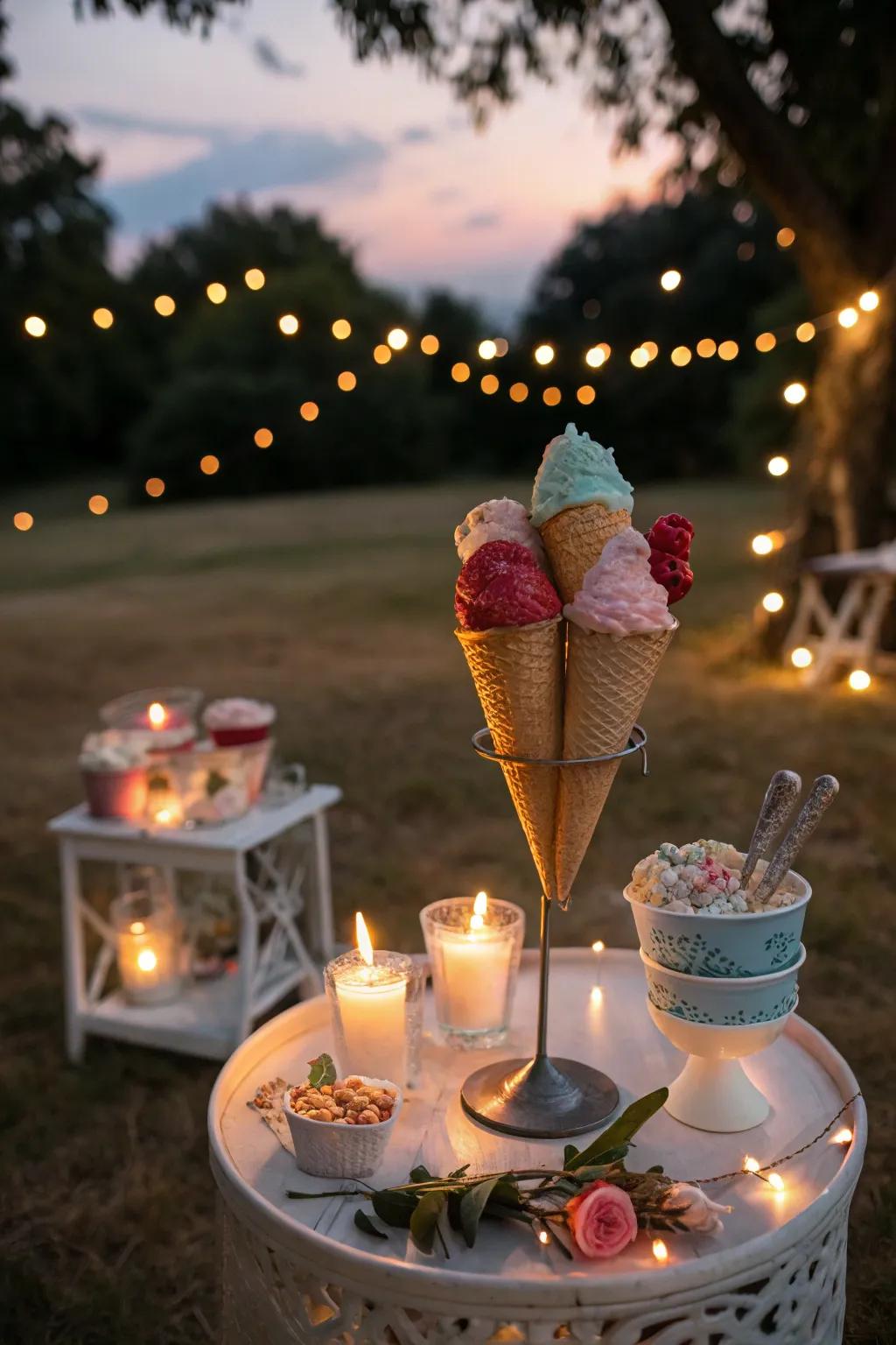 Evening lighting makes a magical ice cream experience.