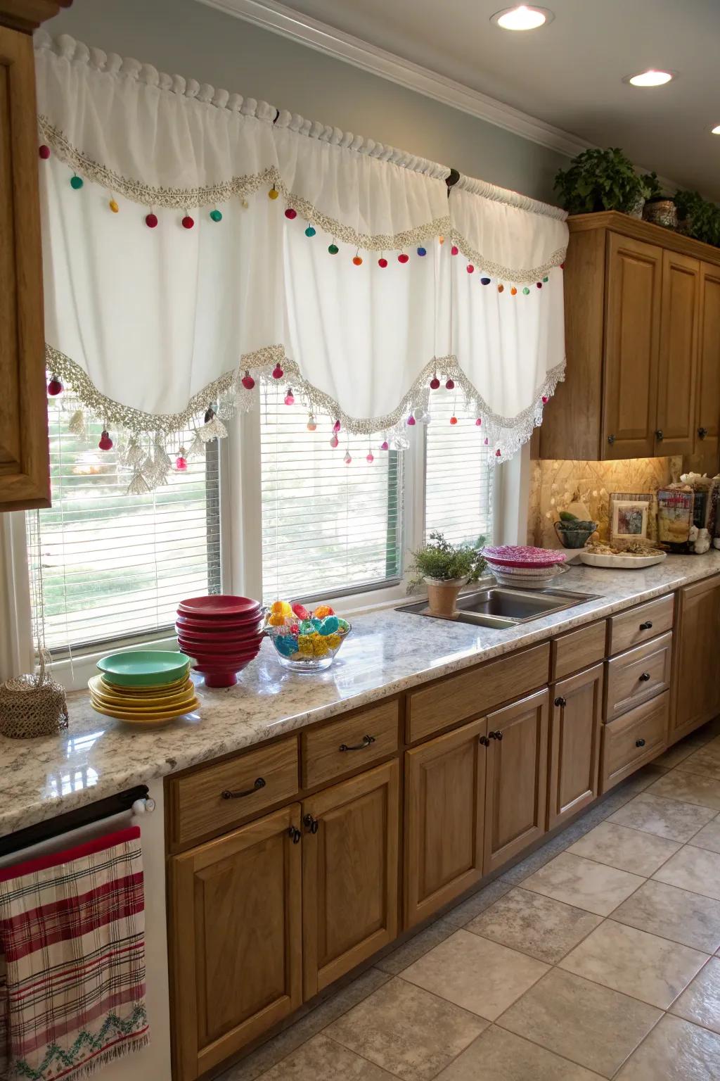 Pom-poms add a fanciful and fun element.