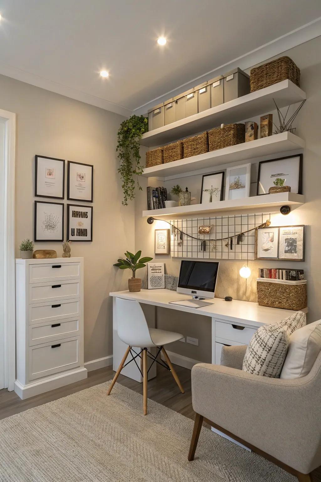 Boost productivity with a serene and organized office space.