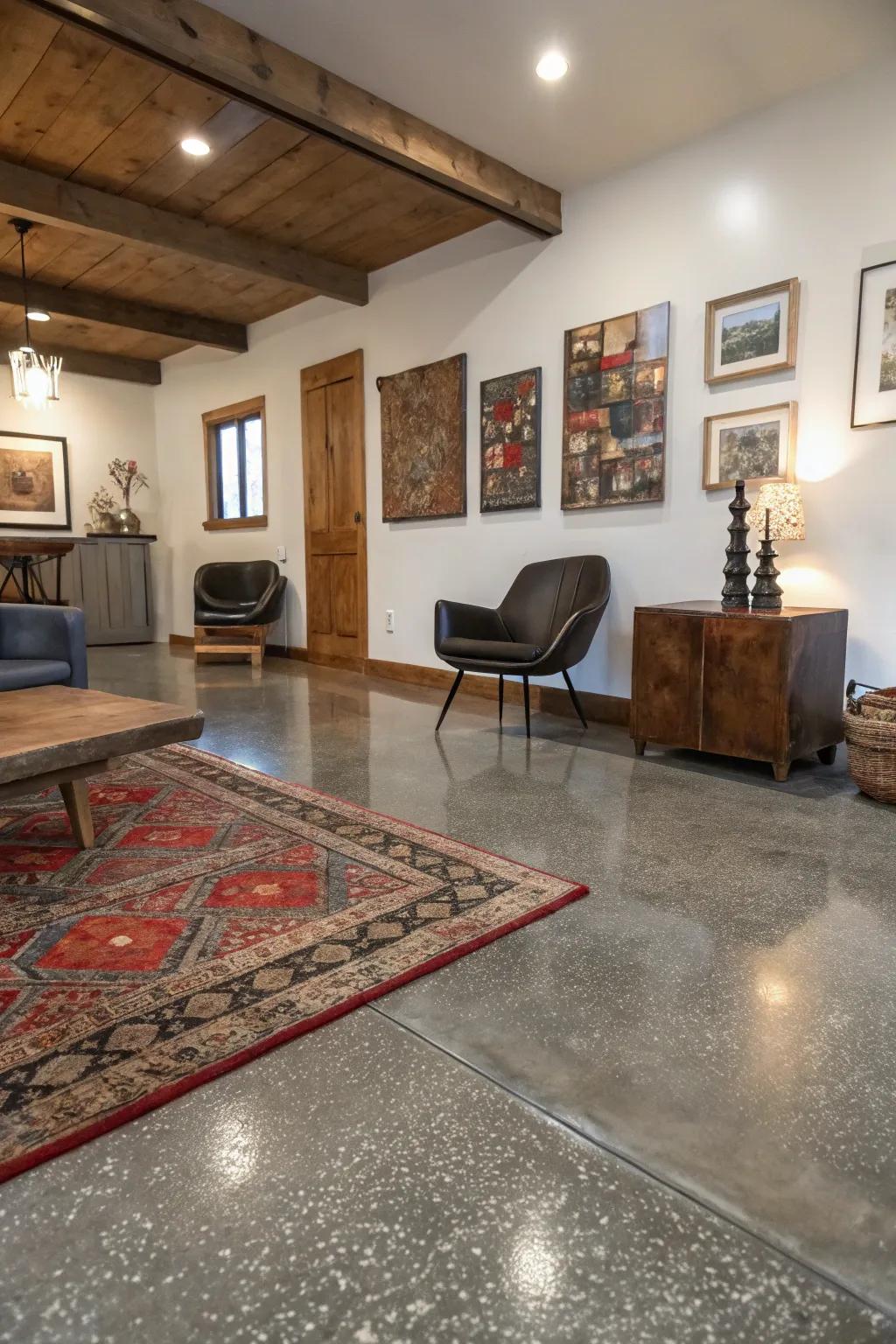 Textured overlays enhance concrete floors.