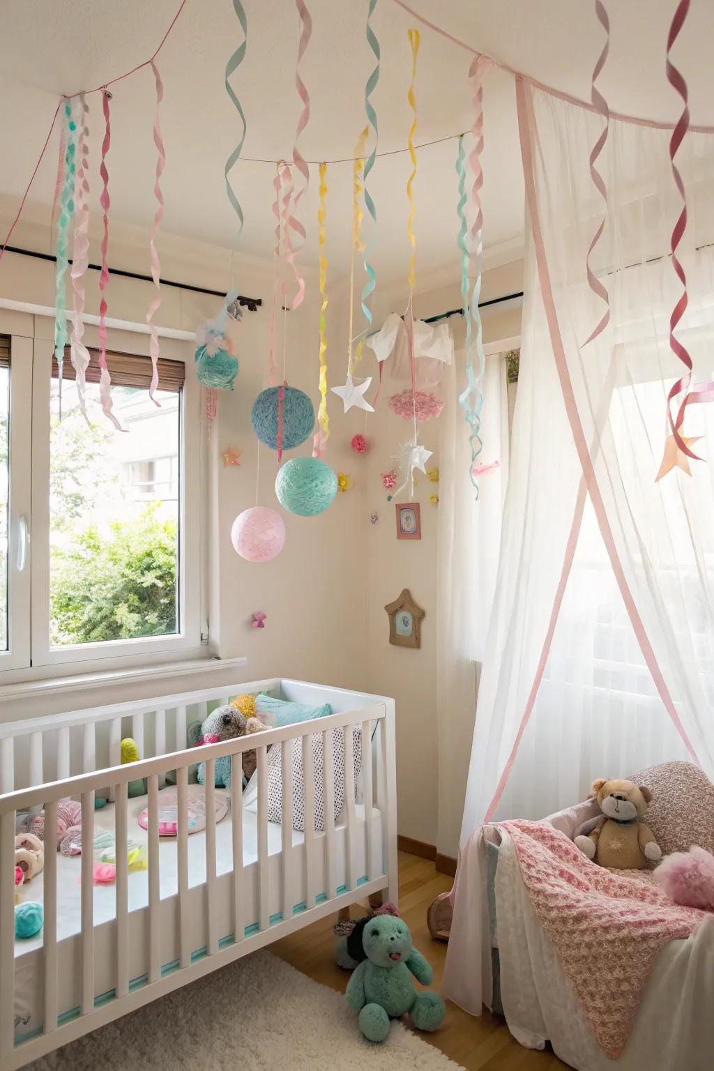 Ceiling decor captivates infants.