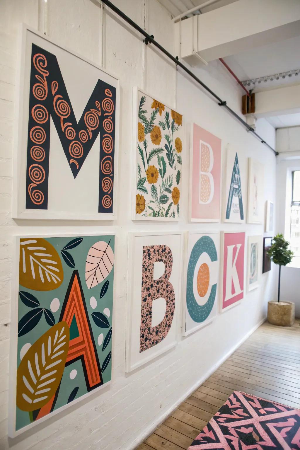 Abstract letter art introduces a modern, artistic touch.