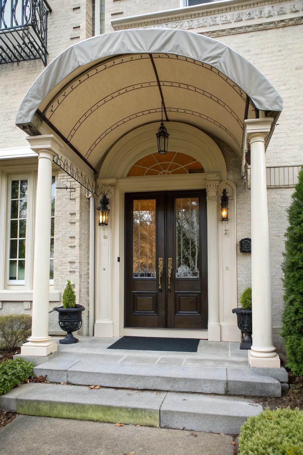 A covered entrance provides functionality and design.
