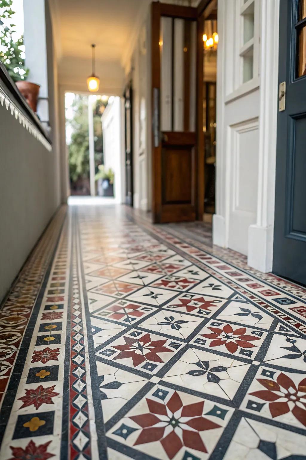 Bold floor tiles make a striking first impression.