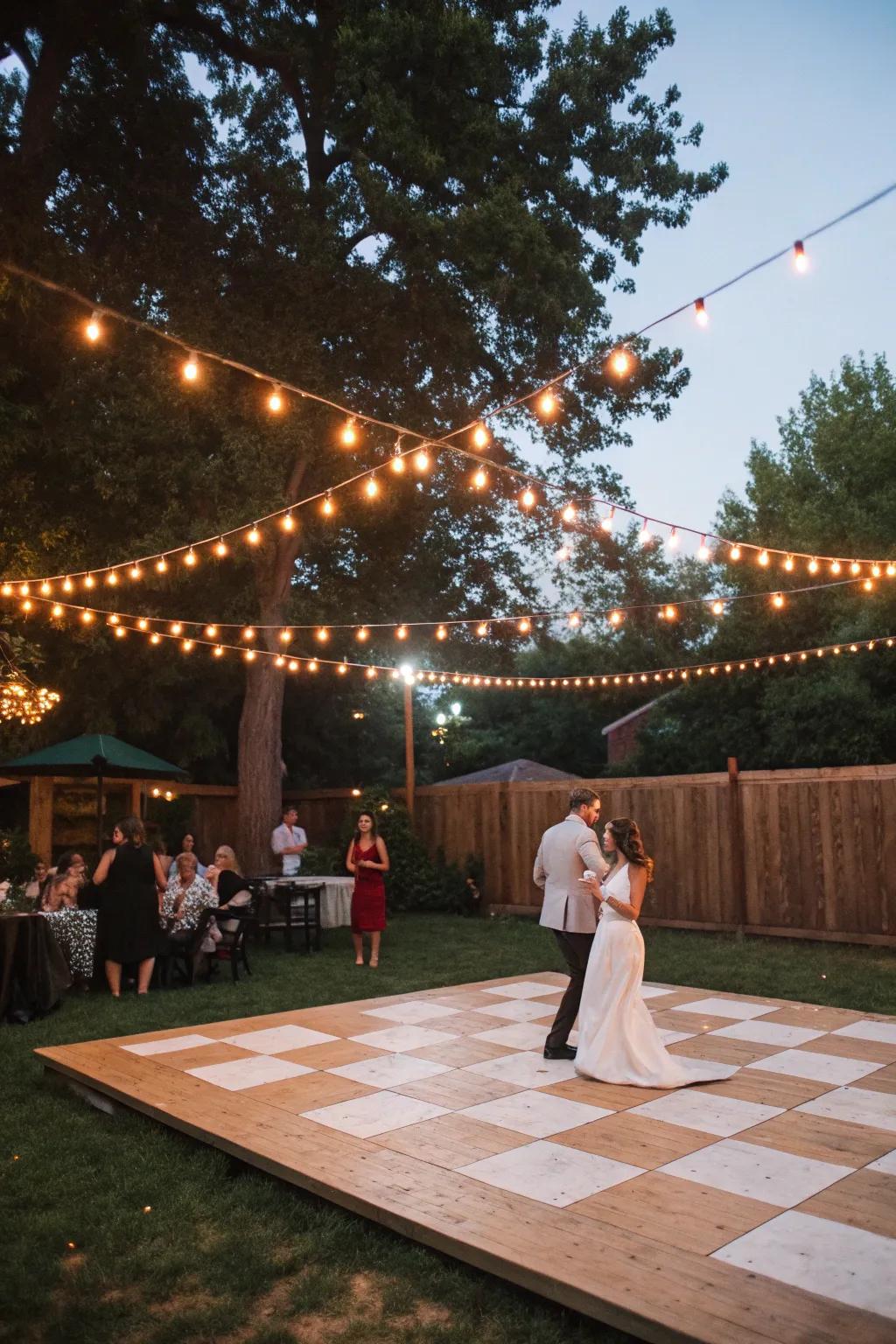 An open-air dance floor invites guests to dance under the stars.