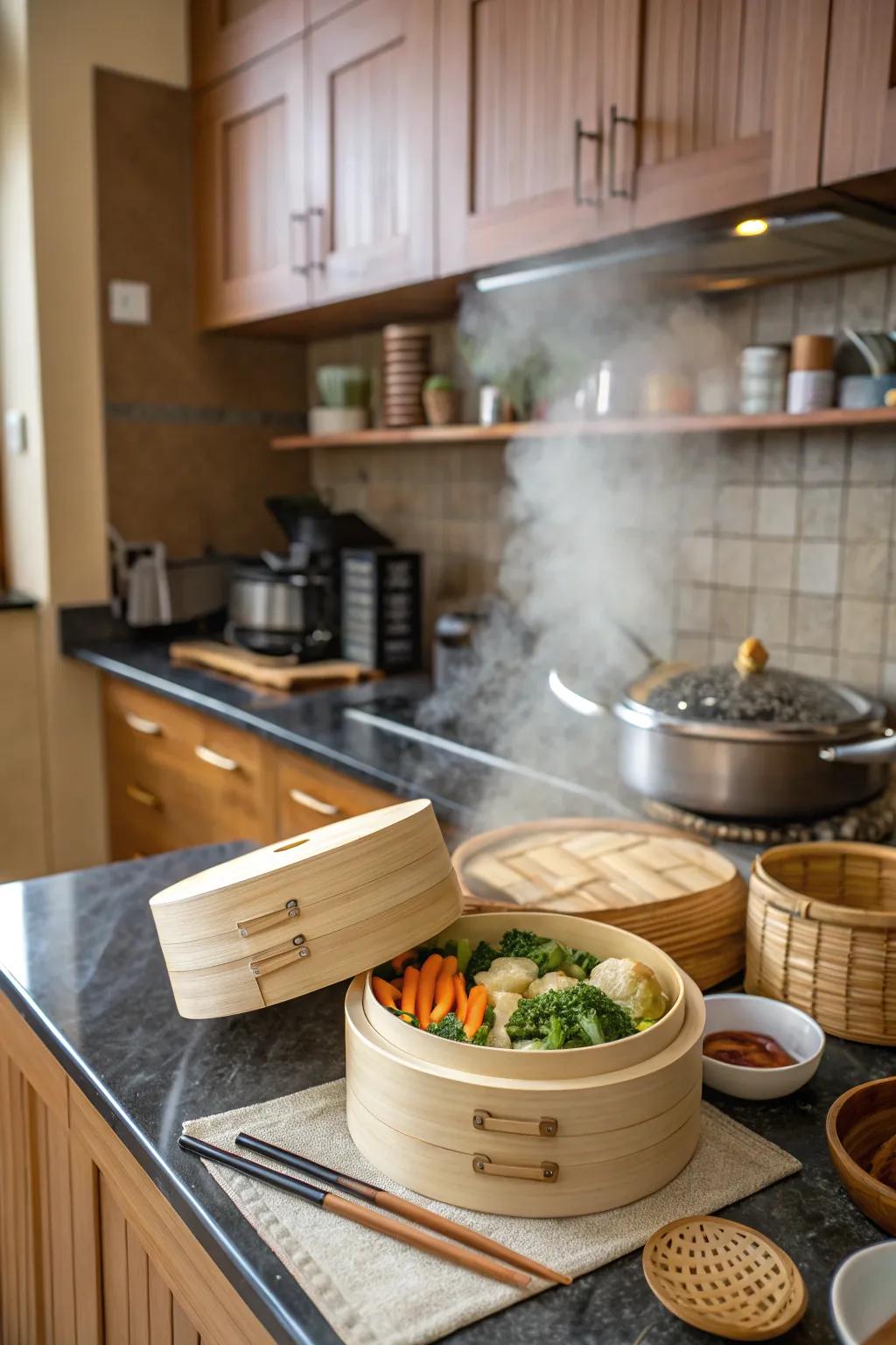 A bamboo steamer is vital for authentic Japanese cooking.