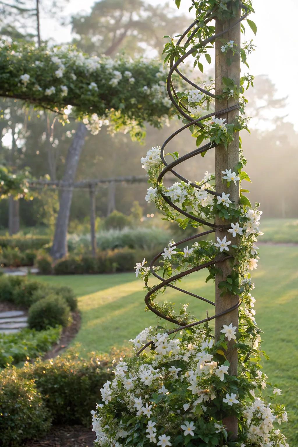Introduce whimsy to your garden with a spiral blossom frame.