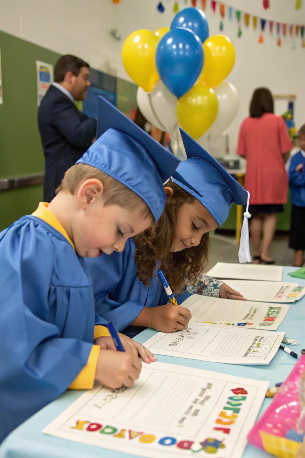 A proud moment as kids craft their own certificates of achievement.