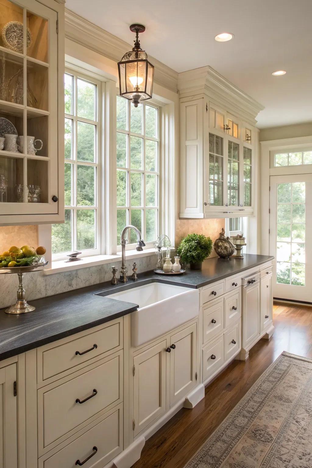 Saponite work surfaces impart enduring grace and utility.