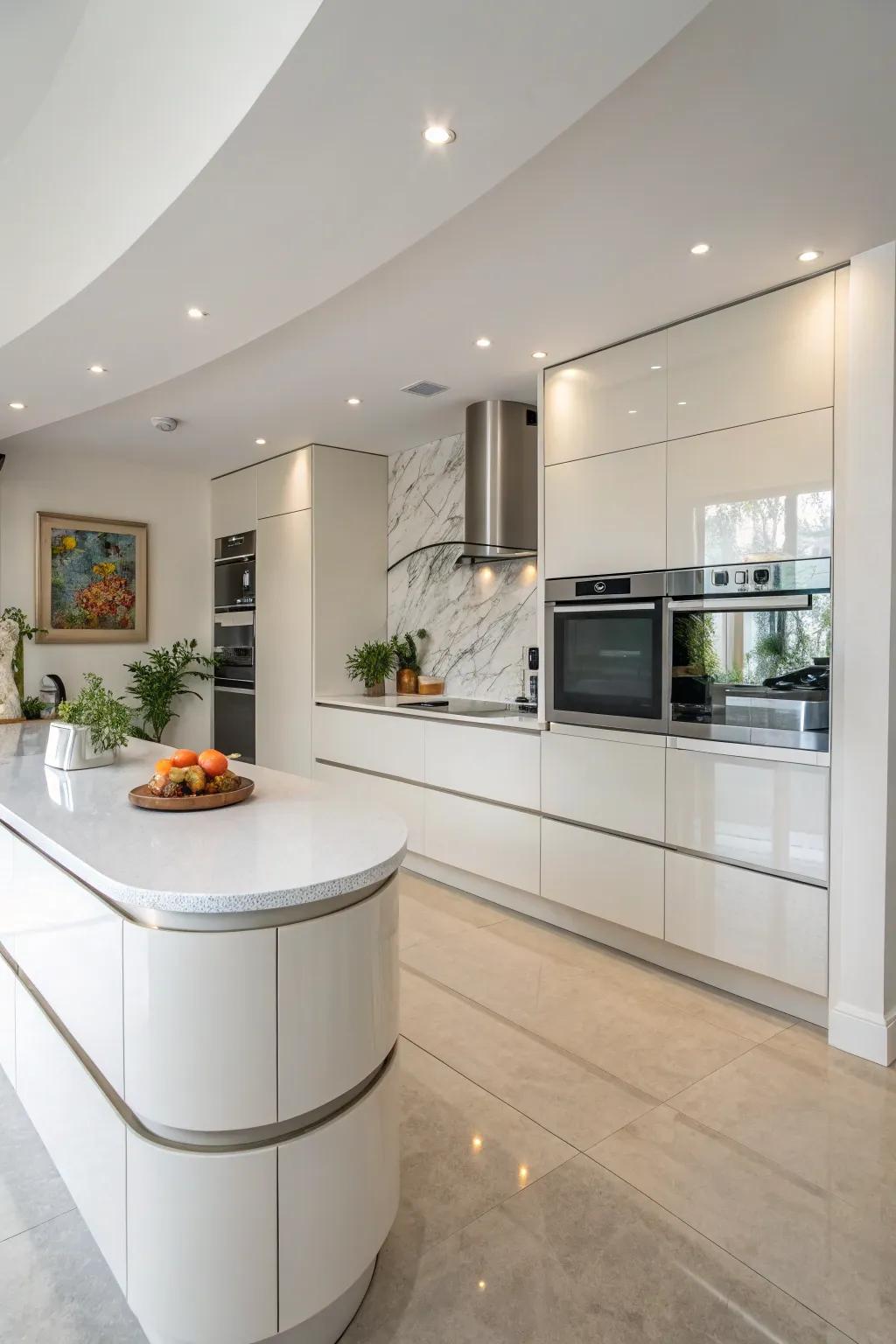 Rounded cabinetry softens the look and enhances kitchen design.