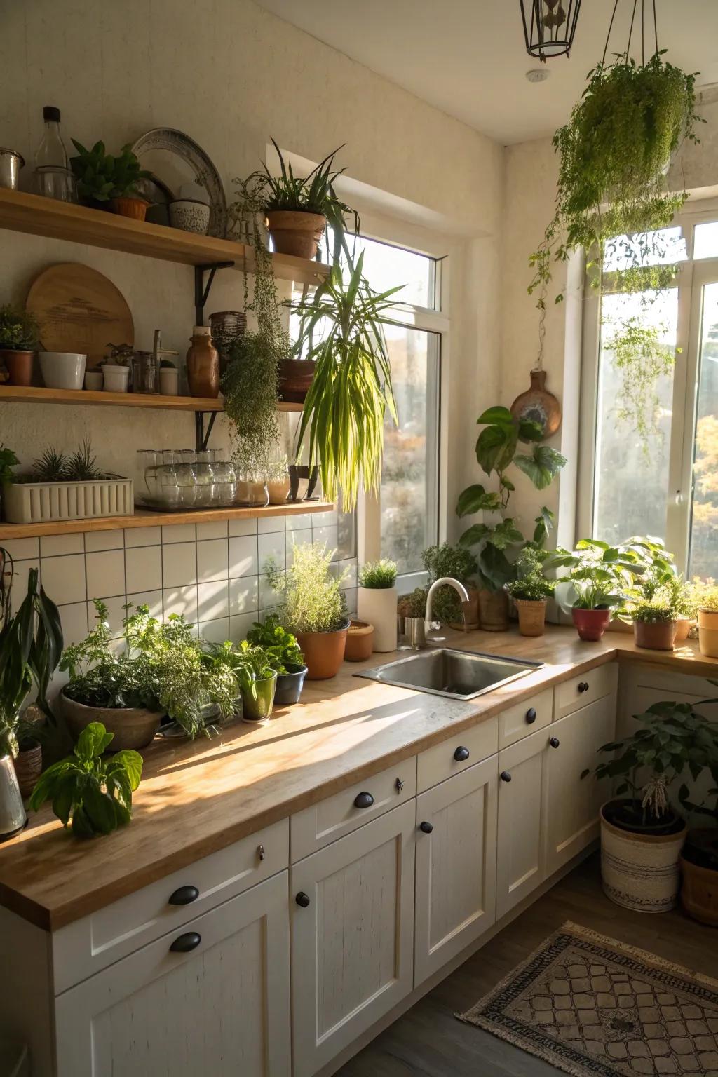 Adding plants can fill your kitchen with life and color.