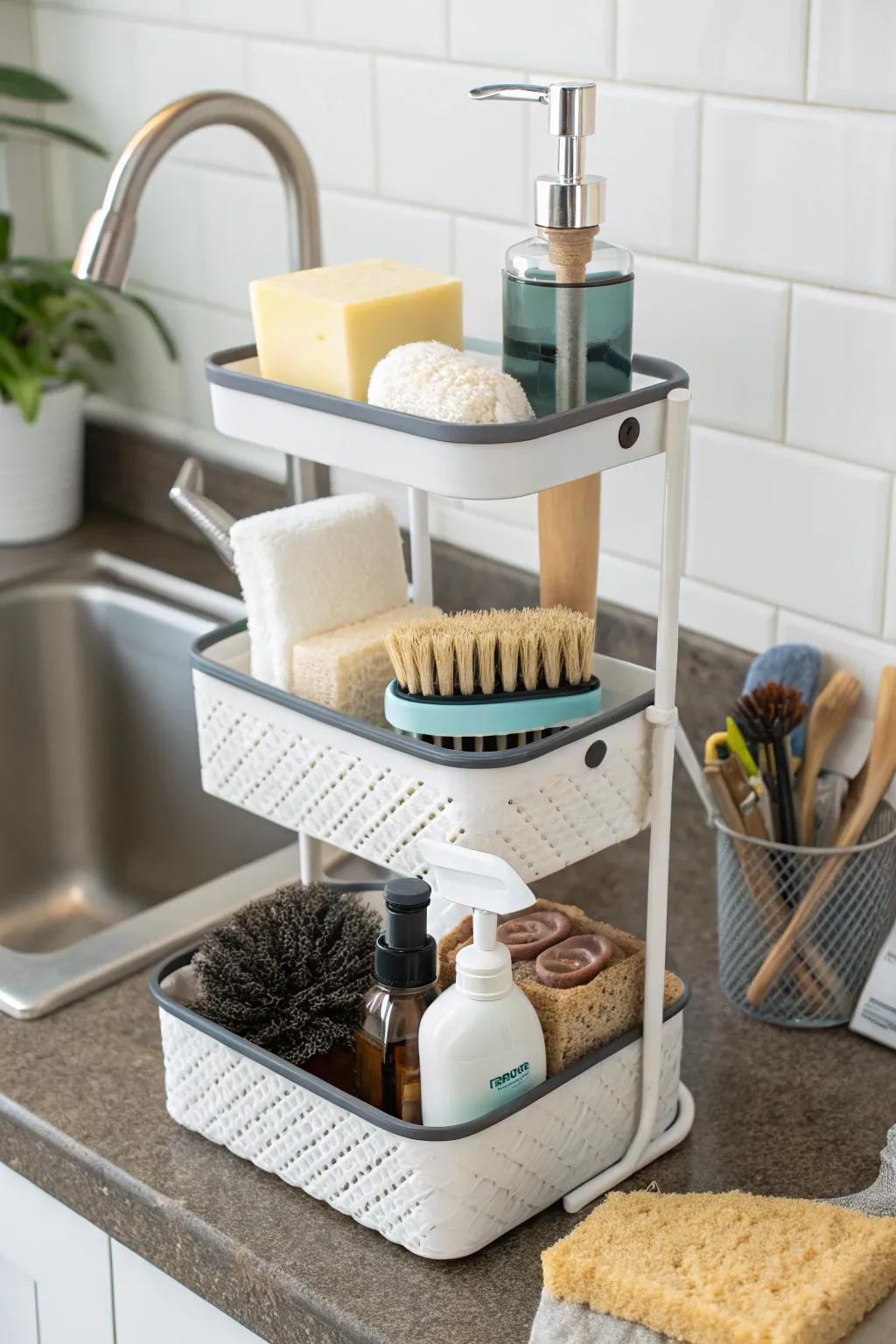 Tiered stations provide ample storage in limited spaces.