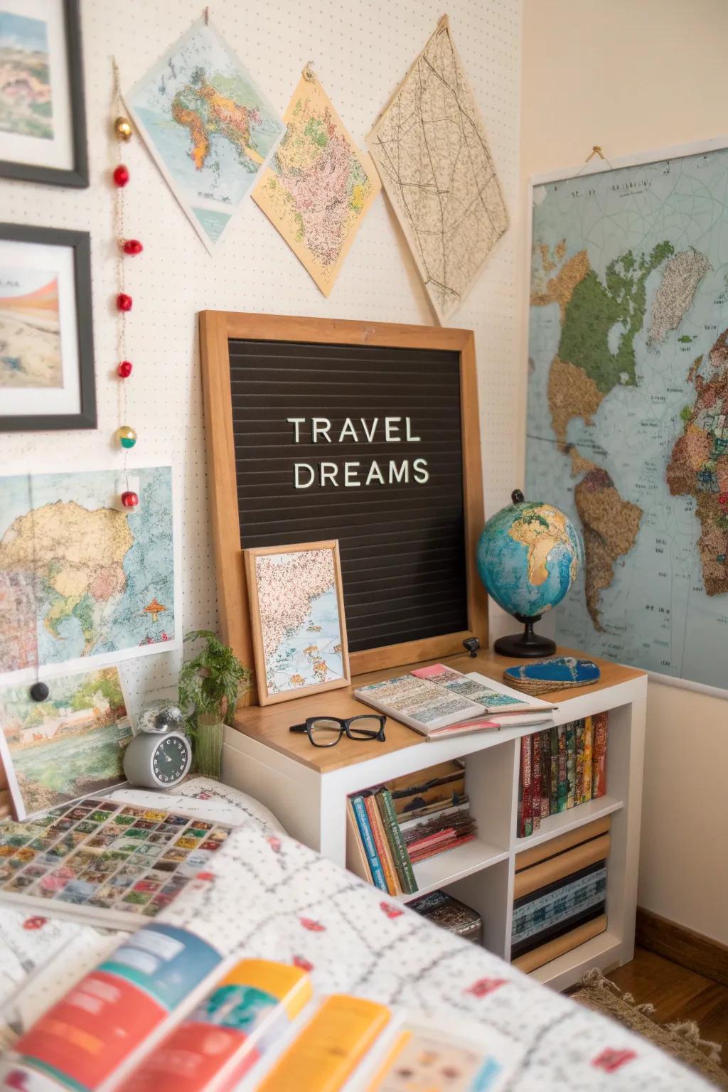 Nurturing wanderlust with messages on a letter board.
