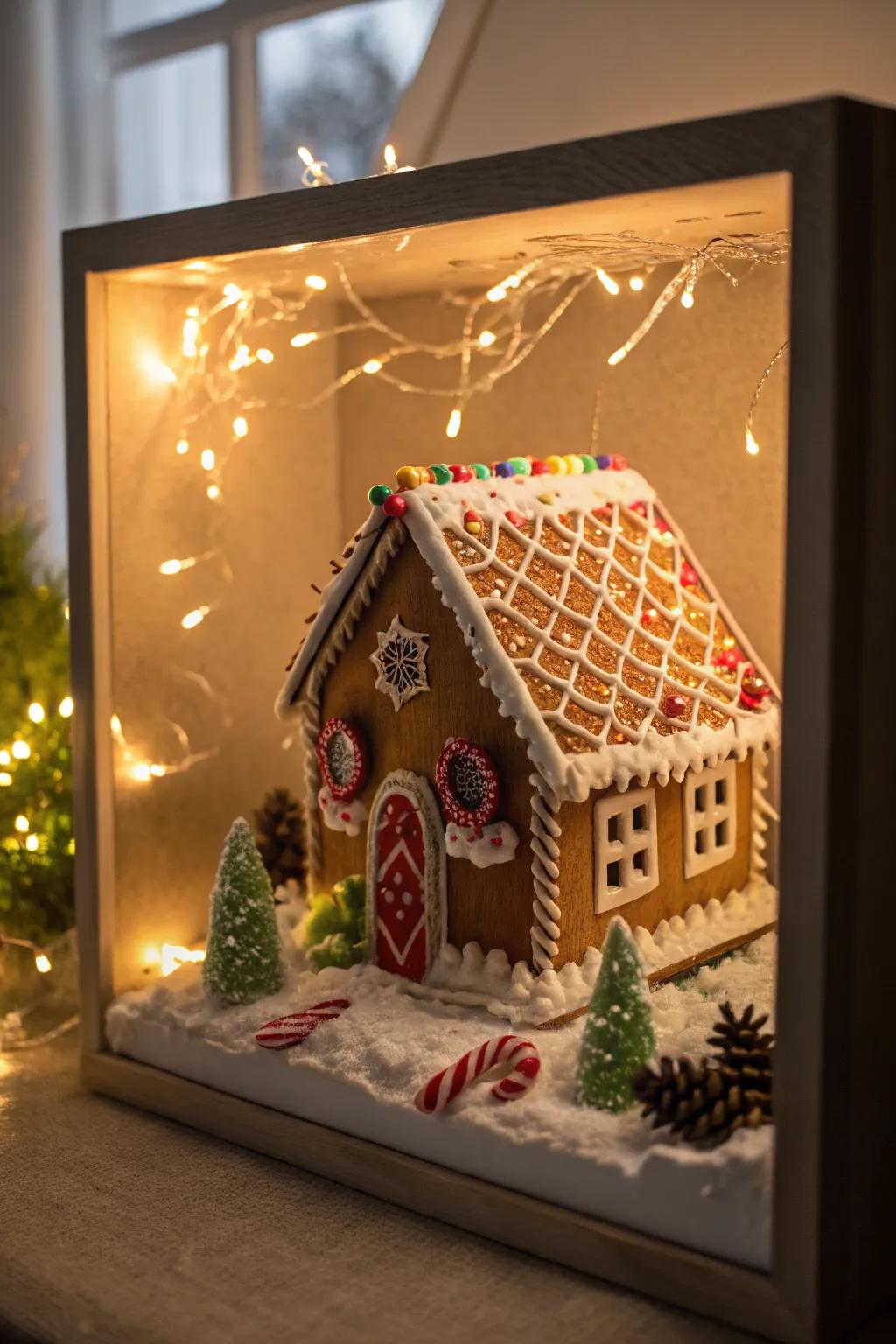 A delightful gingerbread residence display case