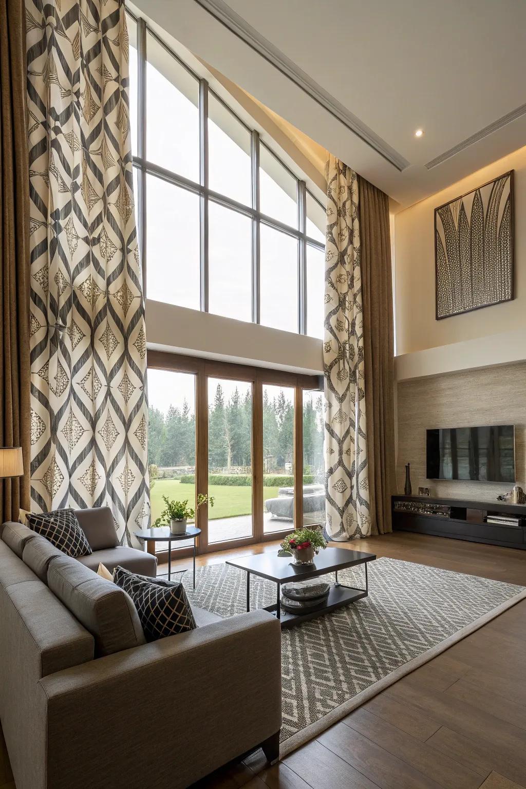 Creative asymmetry adds a artistic twist to curtain styling.