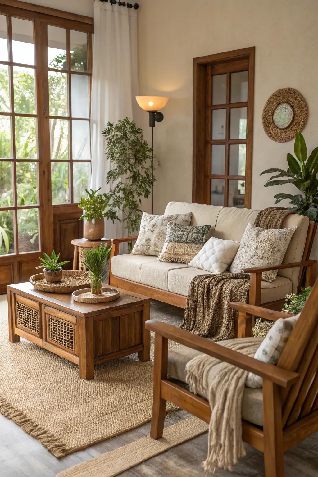 An eco-aware family room that unites vogue with sustainability.