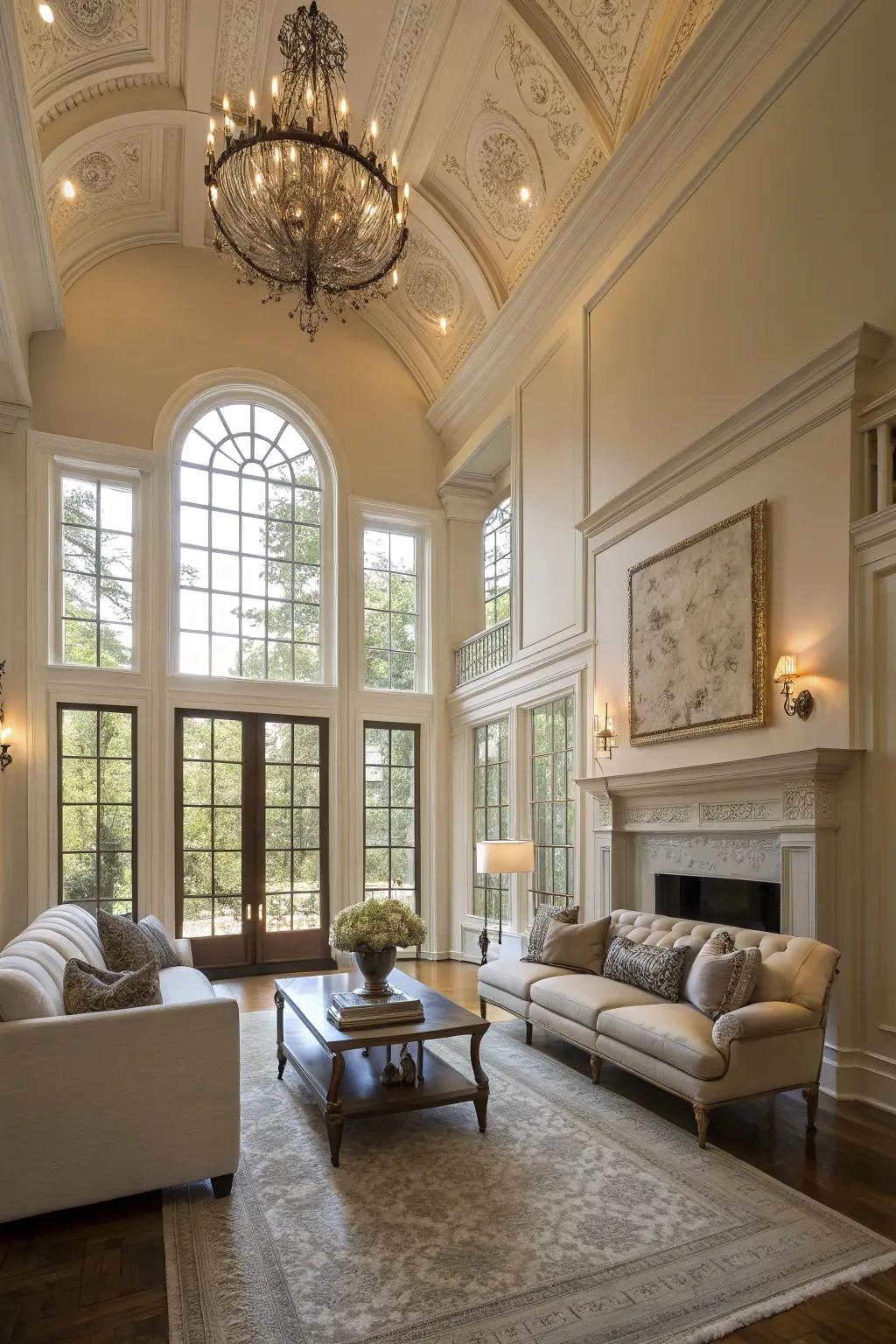 A lounge layout that accentuates structural features.