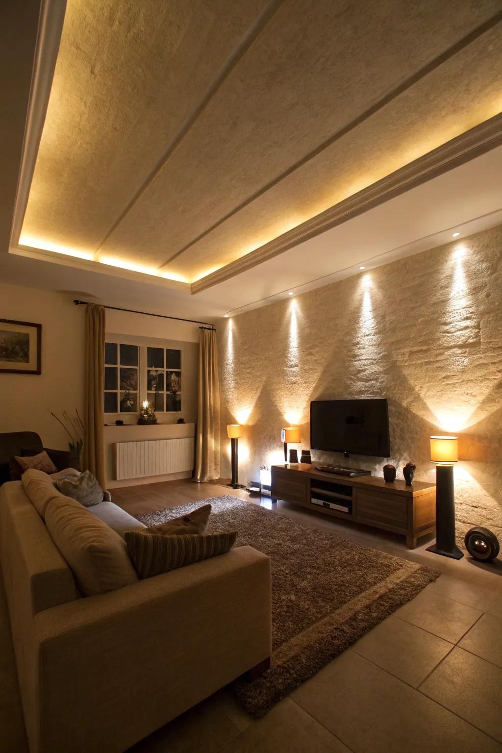 Floor upward lights create dramatic and unique lighting effects.