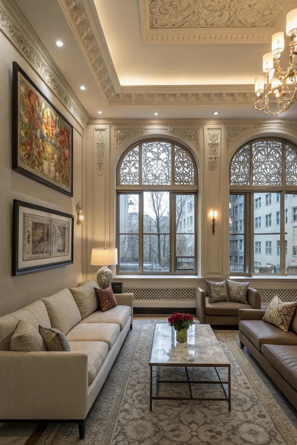 Window frames highlighting architectural beauty in the lounge.
