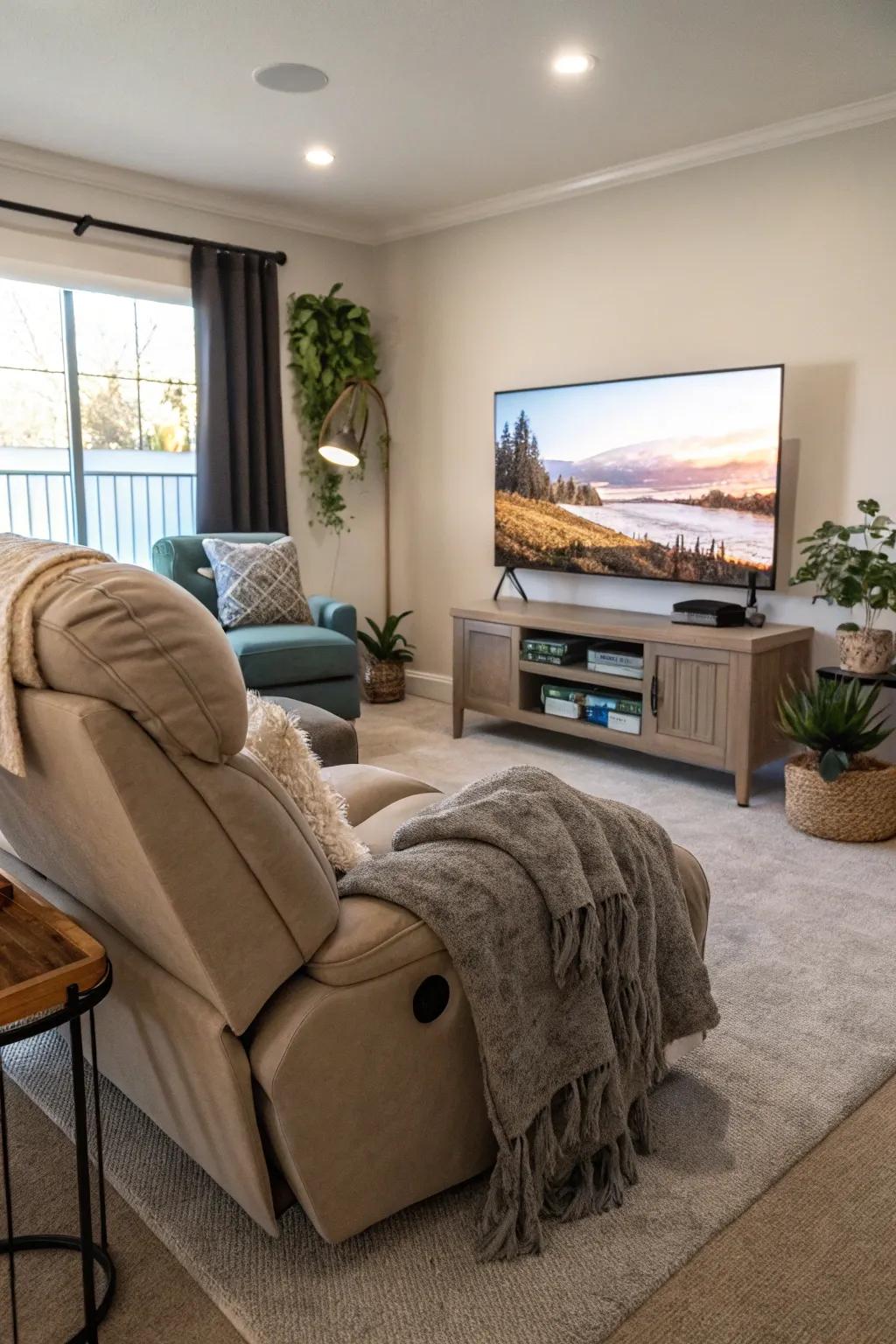 A perfect TV spot with a well-positioned recliner.