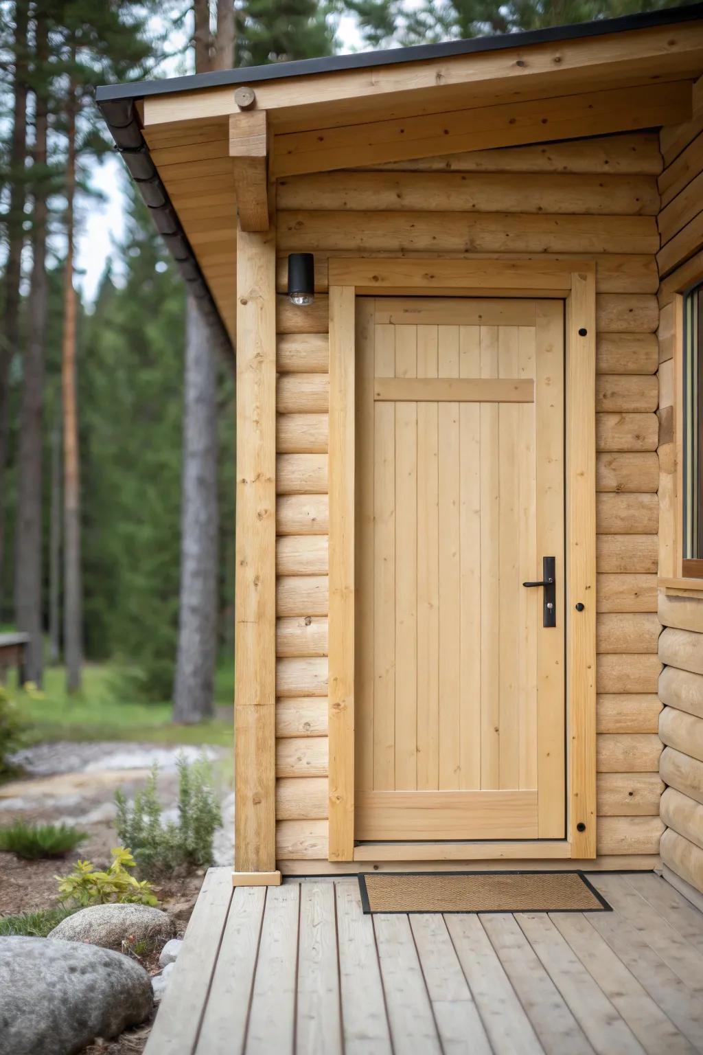 A cabin door with a sleek and minimalist aesthetic.