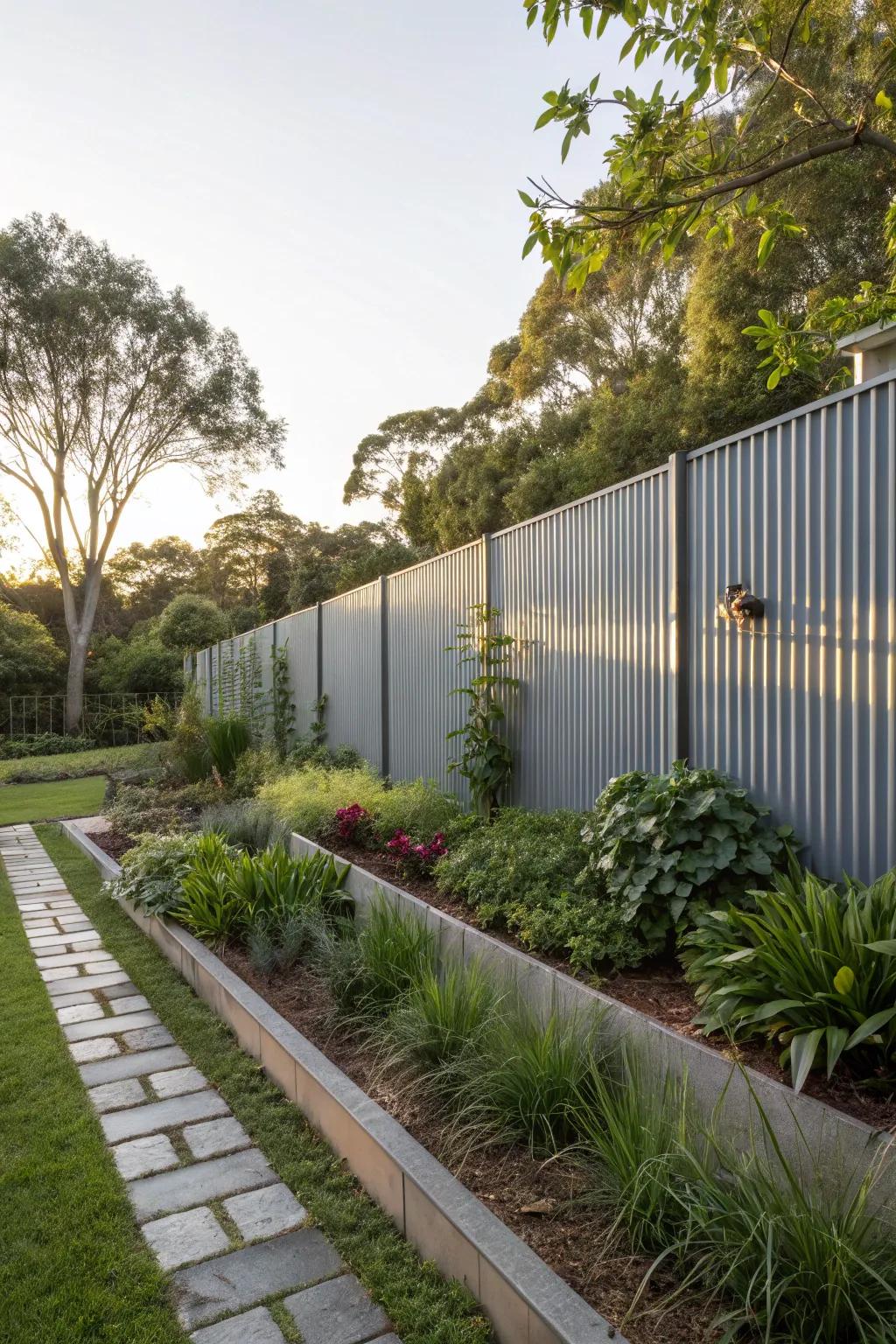 With a corrugated metal fence, you can add an industrial touch.
