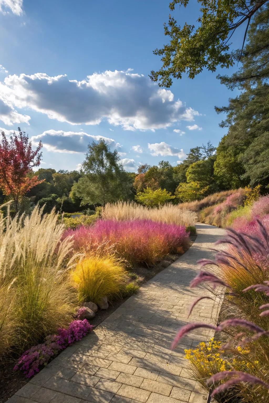 Showy grasses providing dynamic beauty to any garden area.