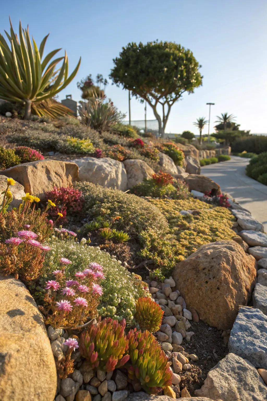 Boulder gardens: natural beauty with minimal maintenance.