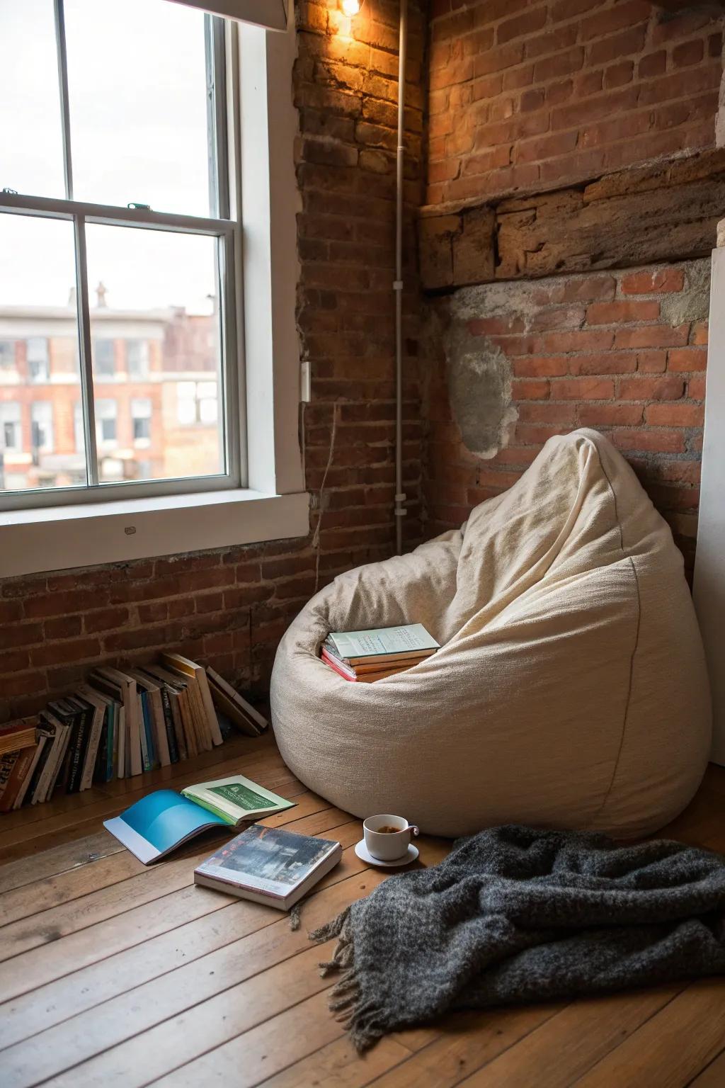 Enjoy laid-back comfort with a bean bag.