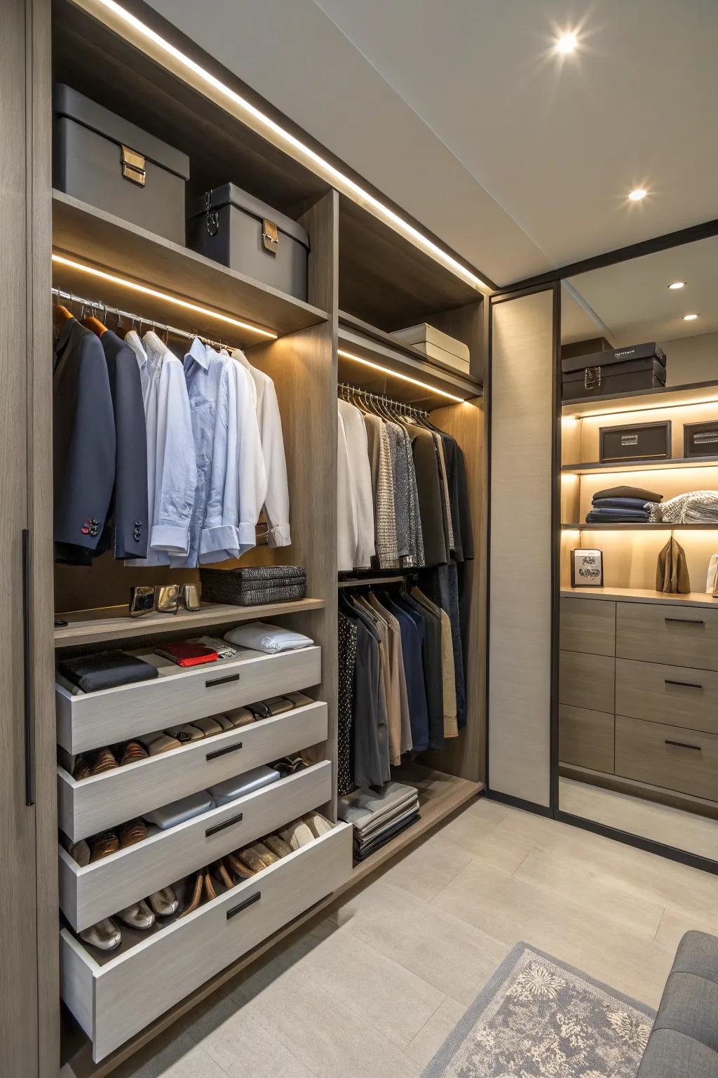 Smart storage solutions that enhance closet functionality.