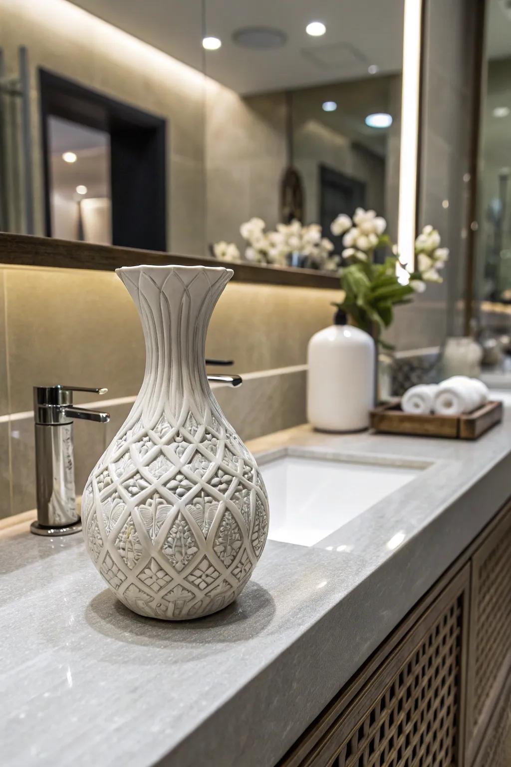 A declarative item like a sculptural vase appends character to the décor.