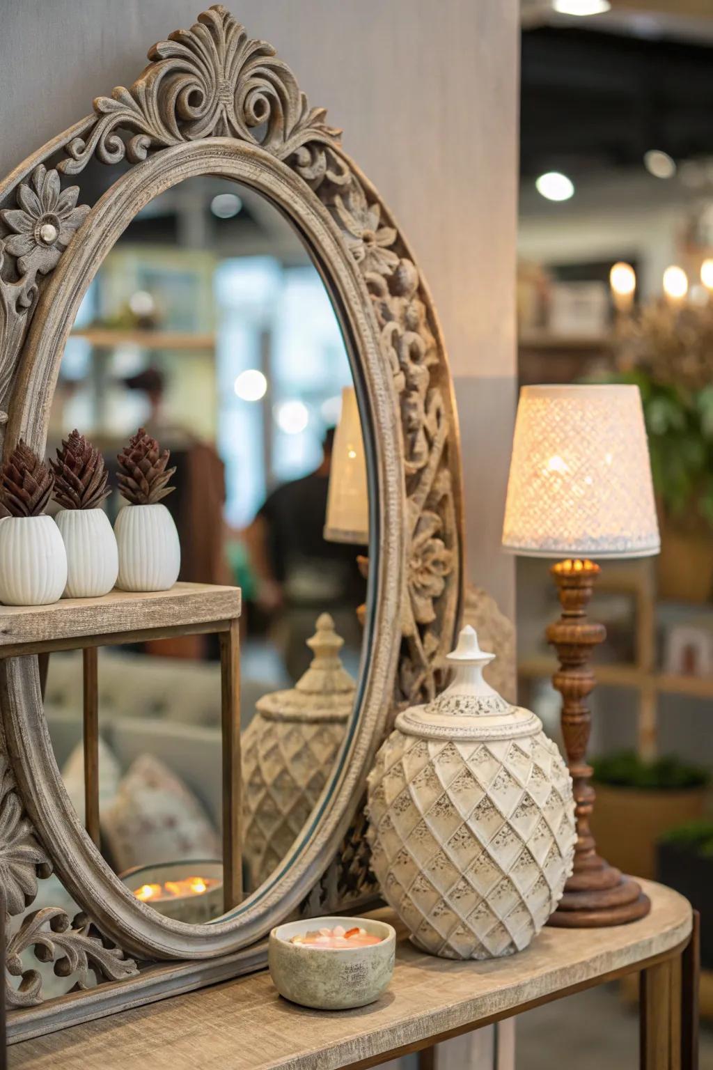 A creative reflector that has a sculpted shelf so that it produces a boldly designed statement.