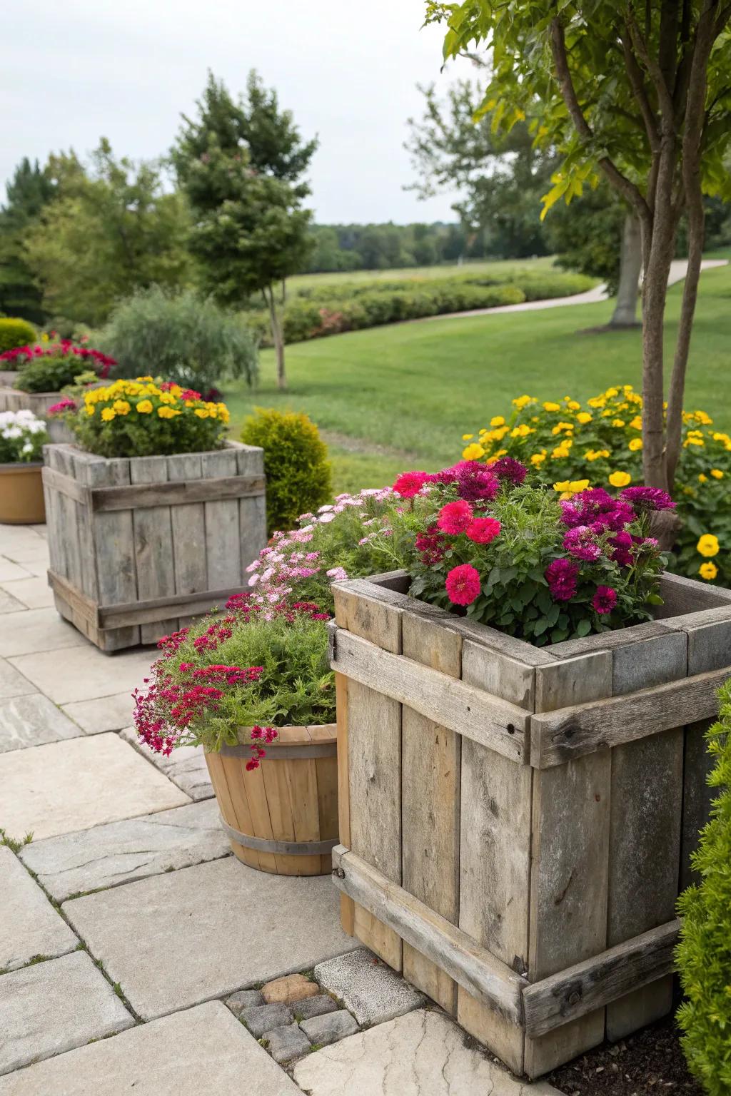 Reclaimed wood adds a rustic and eco-friendly touch to gardens.