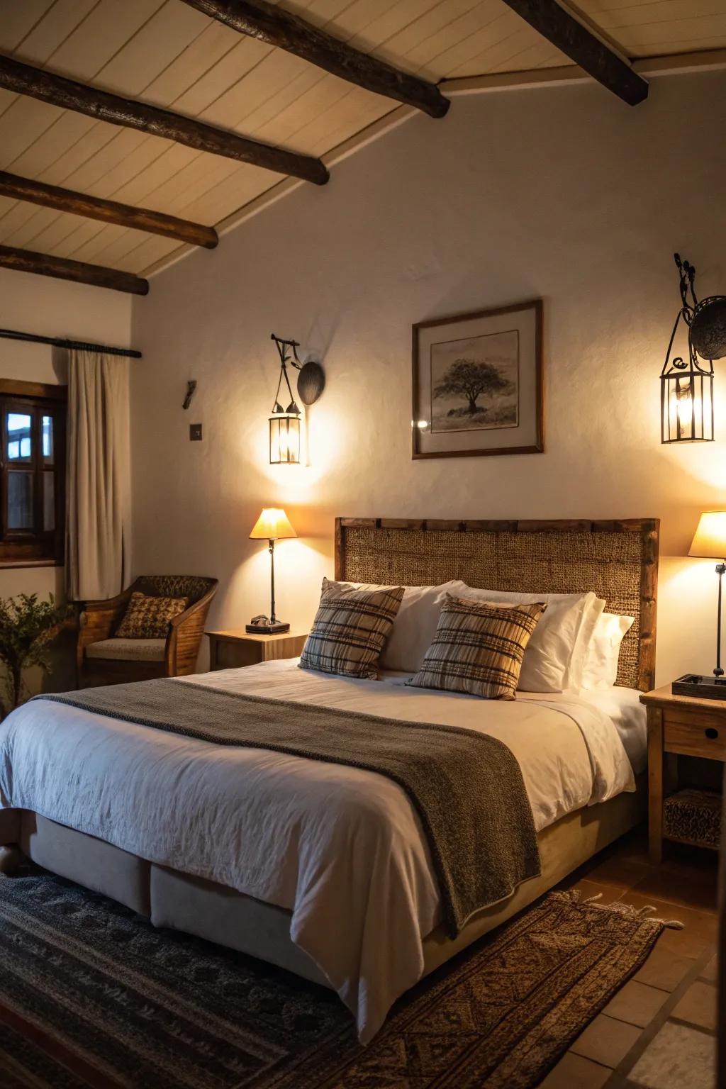 Adjustable arm wall lights provide versatility and style.