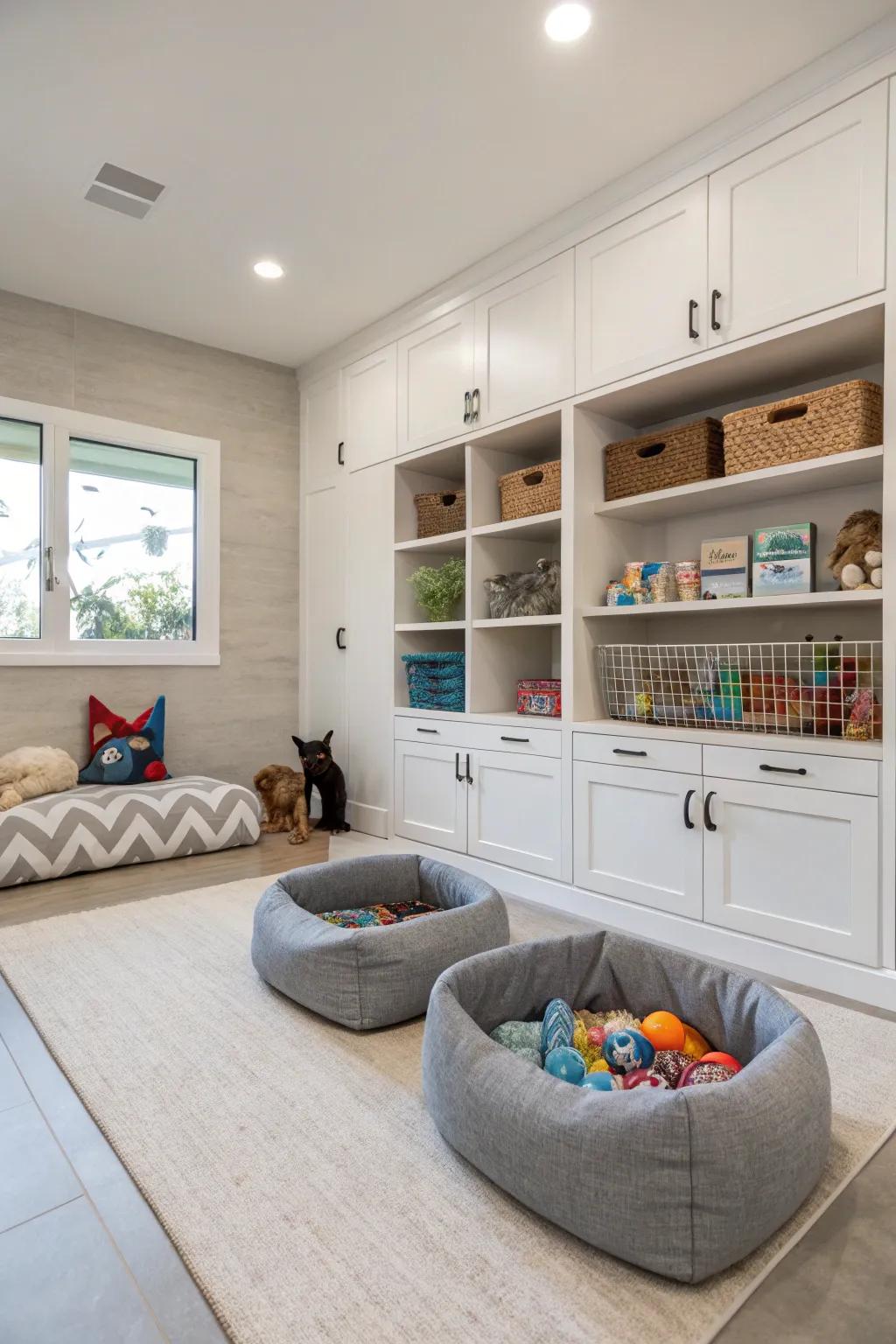 A welcoming pet area in a versatile flex room.