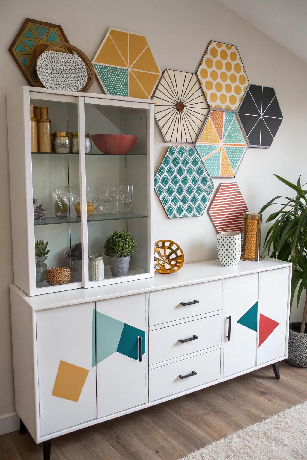 Angled shapes introduce a contemporary feel to the hutch.