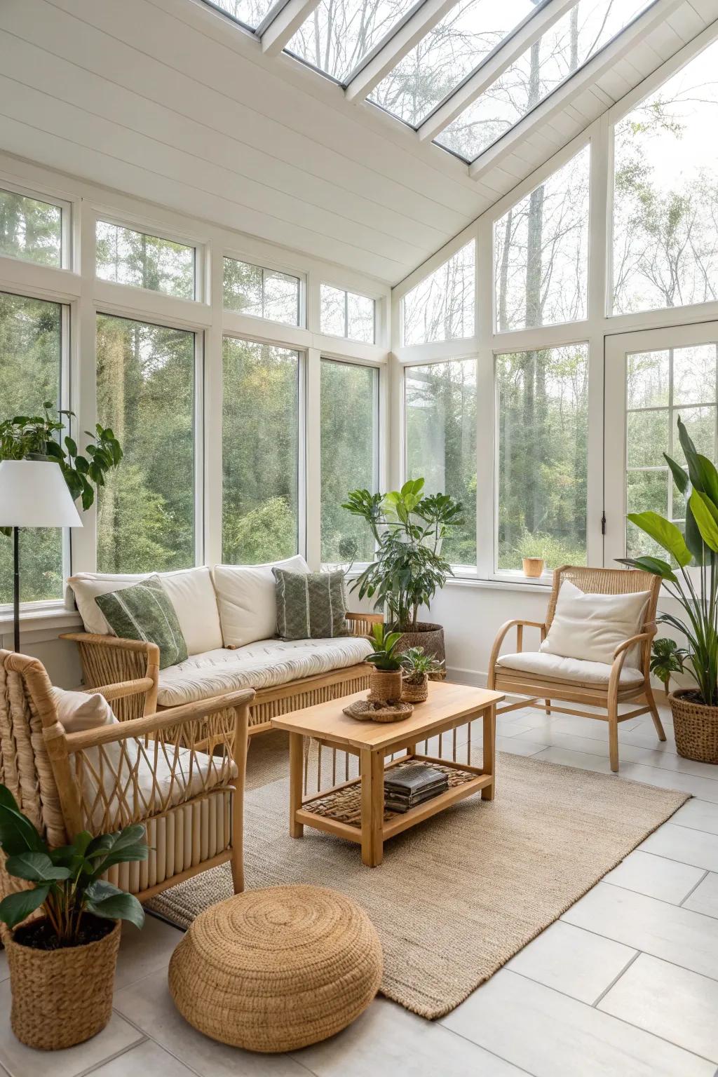 An eco-conscious sunroom designed with sustainability in mind.