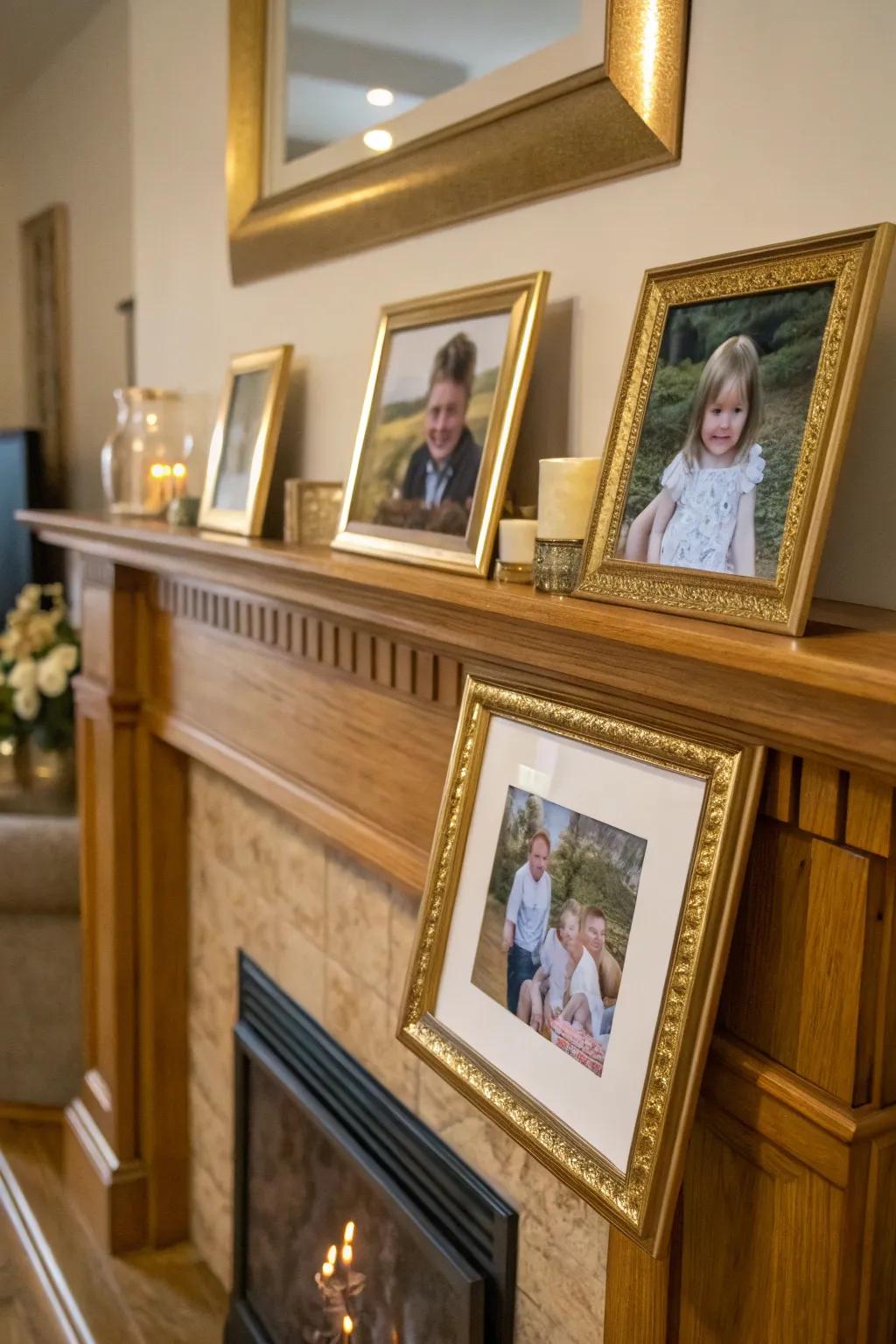 Photo frames adding warmth and a personal touch to the decorations.