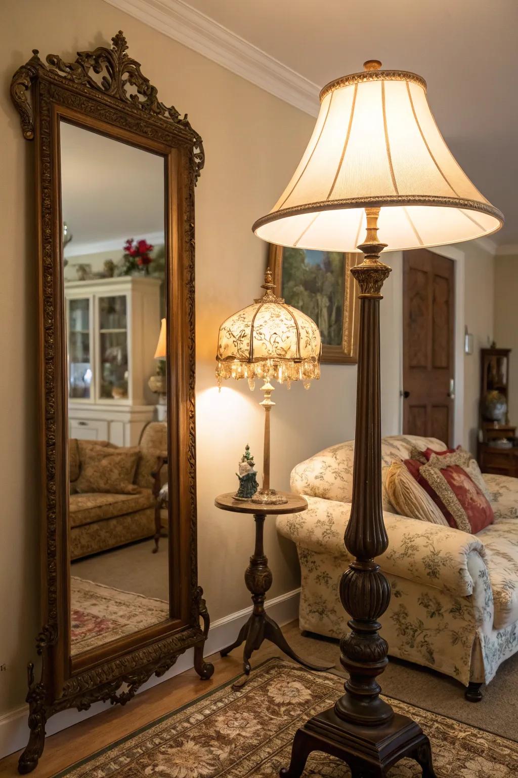 Unexpected elements introducing intrigue to a shadowy living area.