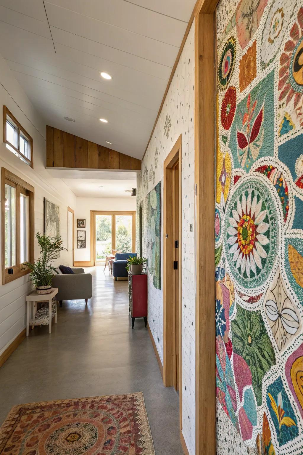 Paper scraps create an eco-friendly and artistic mosaic mural.