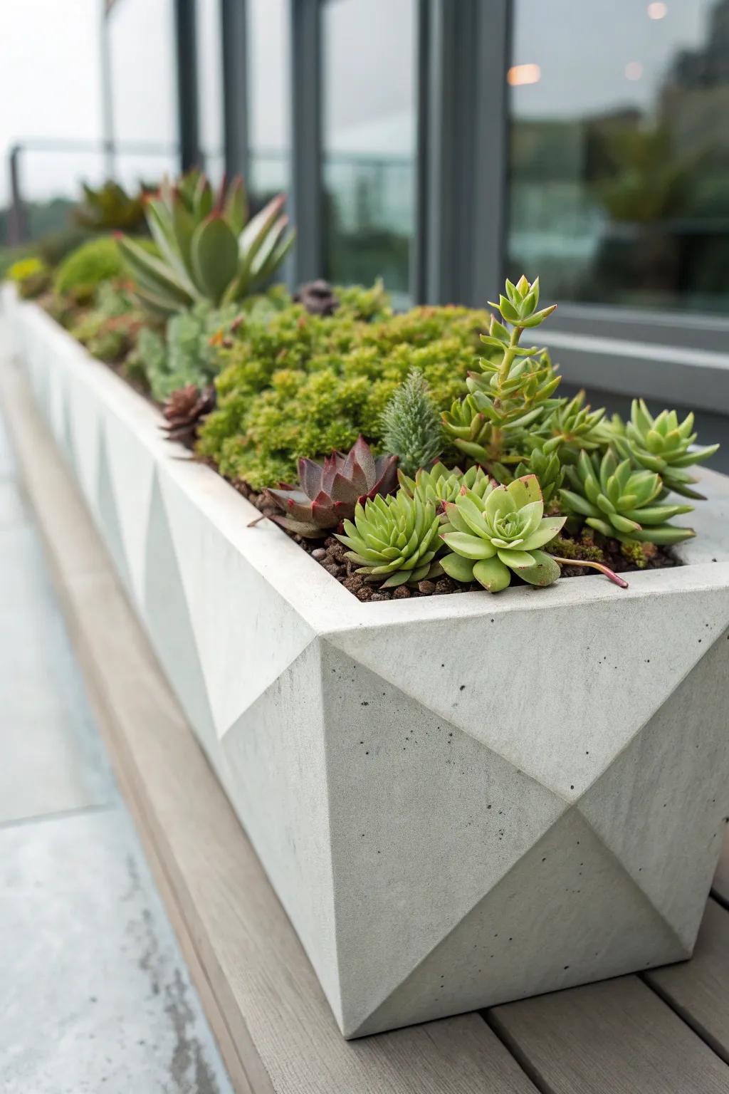 A modern and minimalist heavy stone flower pot.