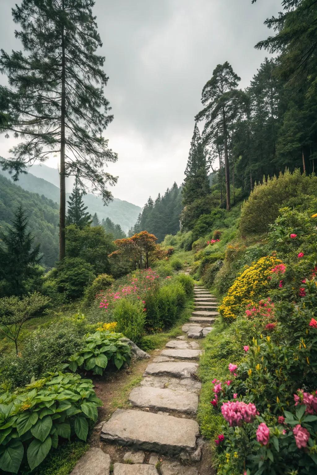 A stepping stone path guiding through the garden.