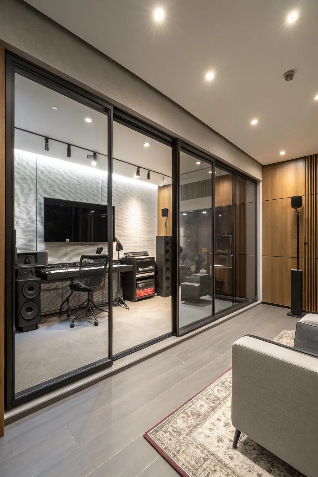 Sliding doors save space and enhance room integration.