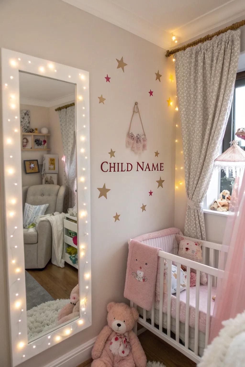 A custom reflection adds a special, personal touch to this nursery.
