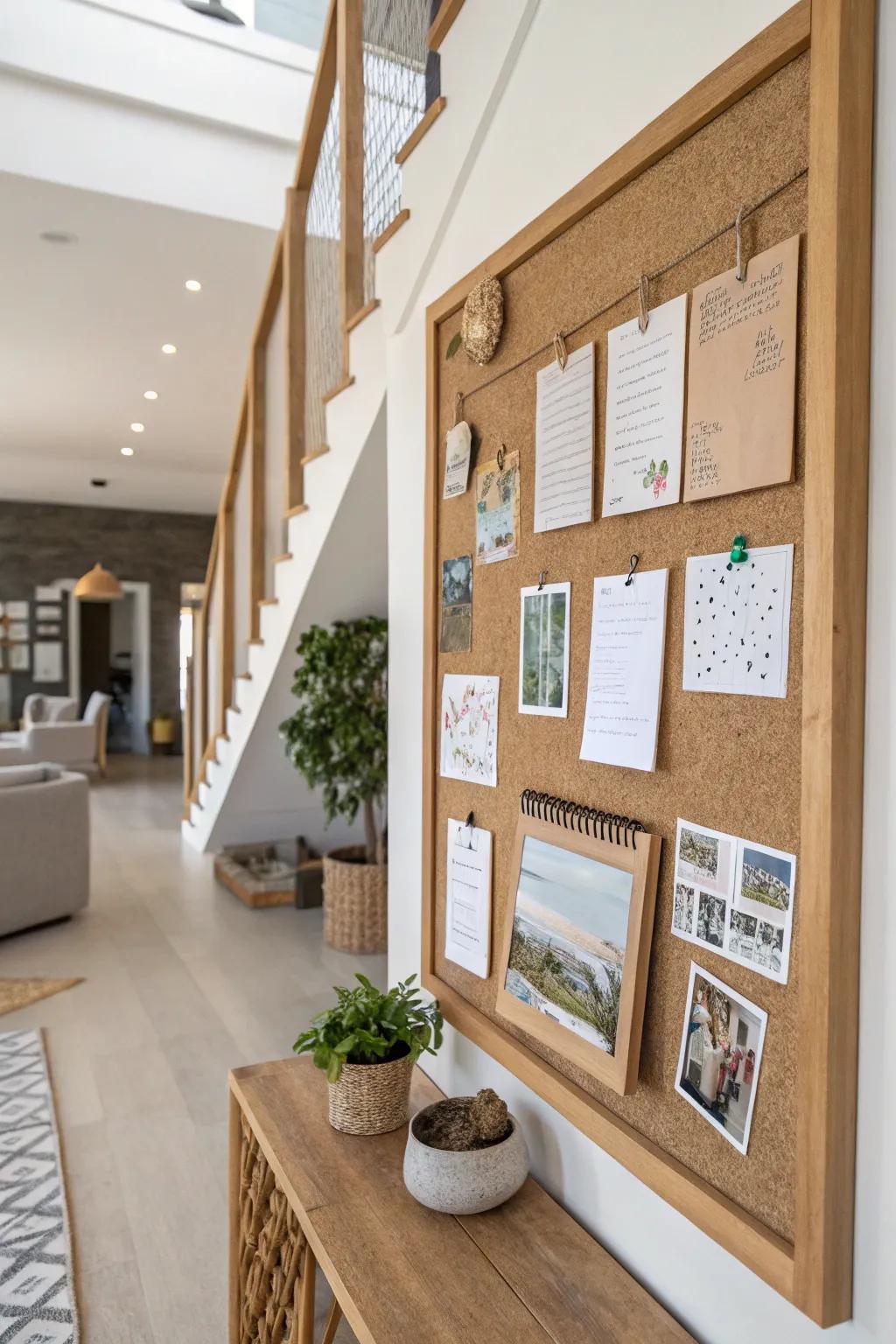 A modern home bulletin board with eco-friendly decor.