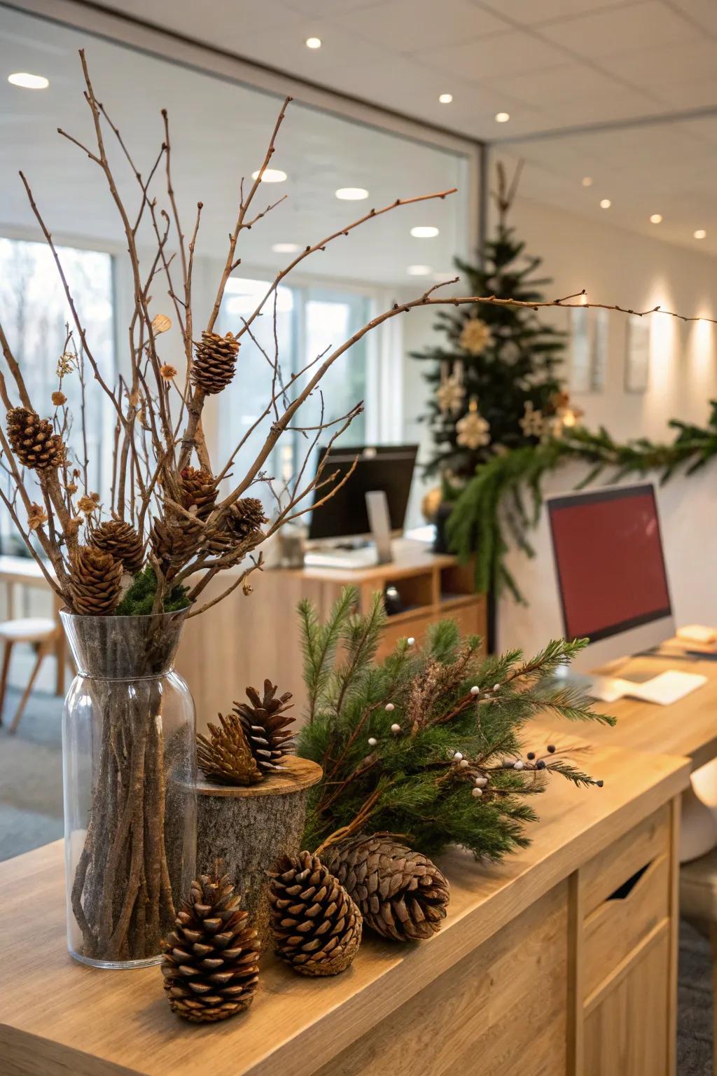 Nature-inspired ornamentation brings an earthy touch to the festive spirit.