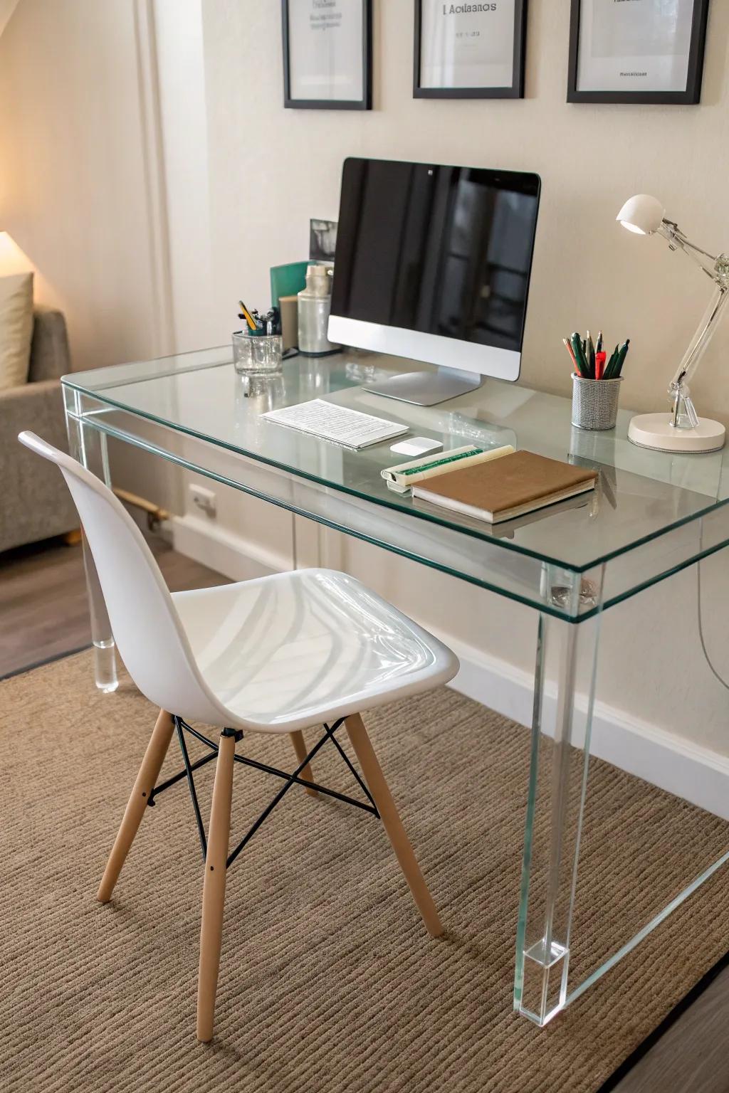 Choose transparent furniture to give a small office an airy feel.