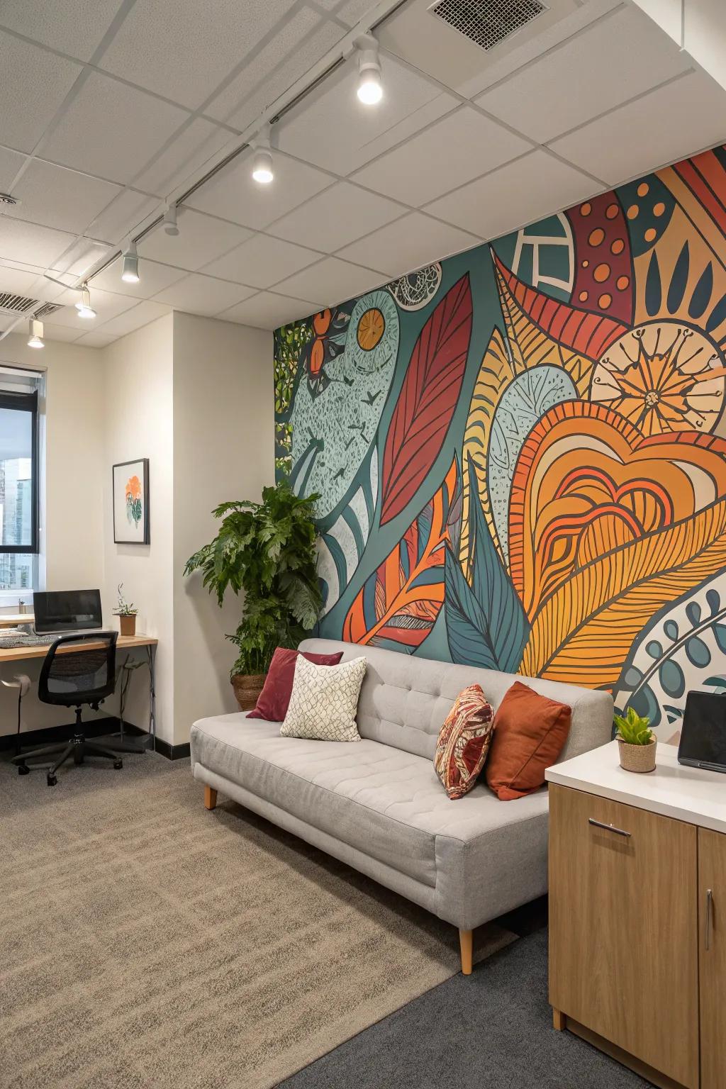 Artistic touches personalize and inspire the office.