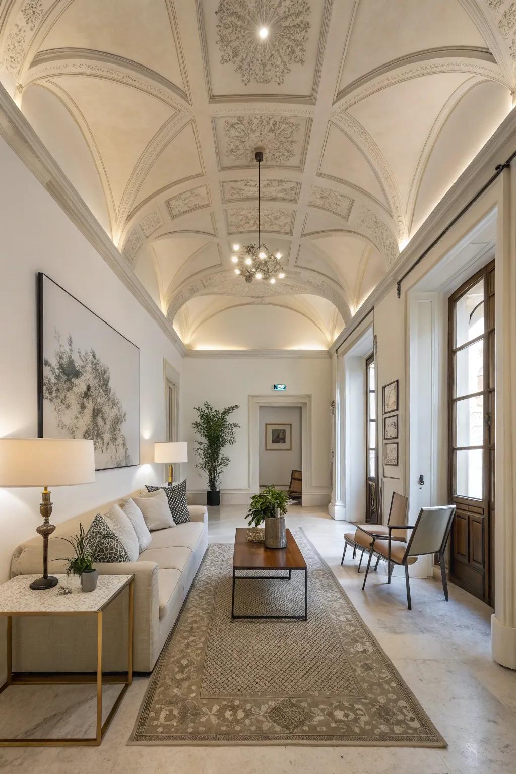 A modern space featuring a minimalist ceiling design for a touch of elegance.